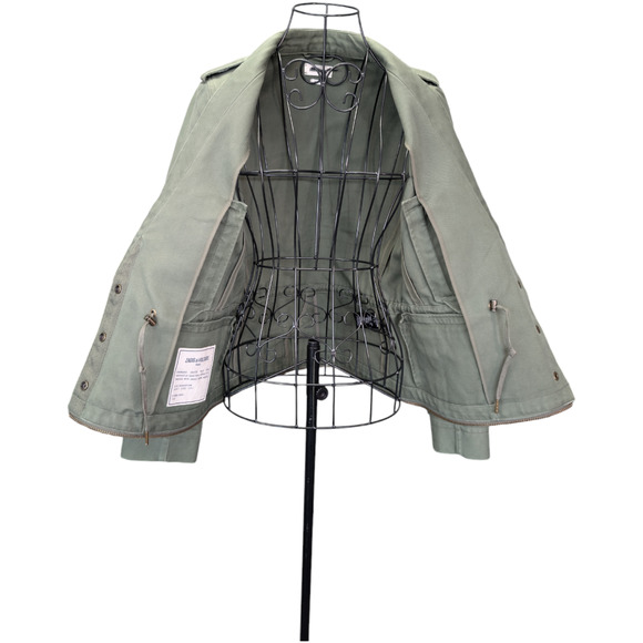 Zadig & Voltaire Vedam Bis Spus Kaki Green Skull Cotton Utility Jacket Small - Picture 6 of 12